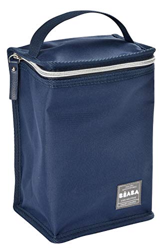 BÉABA - Insulated Baby Meal Pouch - Large Capacity - Thermal Bottle Storage - Bag for carrying full meals - Foldable - Soft Waterproof Material - Blue/Grey
