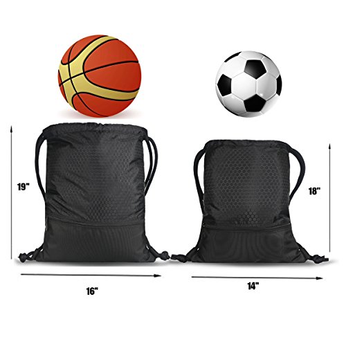 Double Sturdy Green Drawstring Bag With Pockets Waterproof | For Gym Sports & Workout Gear | Large Capacity String Backpack | 8 Colors