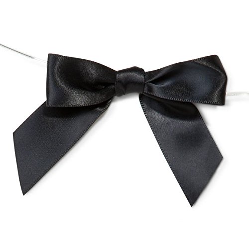 Pre-Tied Satin Bows, 7/8-Inch, 12-Piece (Black)