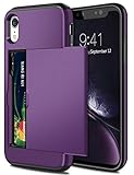 SAMONPOW Case for iPhone XR Hybrid iPhone XR Wallet Case Card Slot Holder Heavy Duty Protection Anti Scratch Dual Layer Hard PC Soft Rubber Bumper Cover for iPhone XR 6.1 inch Purple