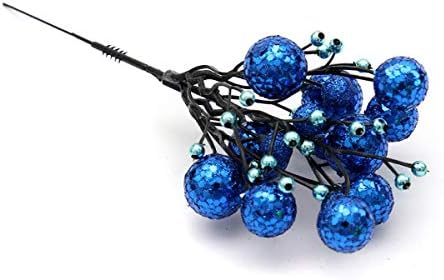 Hanobo 4Pcs Blue Glittery Artificial Berry Picks for Christmas Tree Wreath Garland Wedding Decor, 8.12-Inch