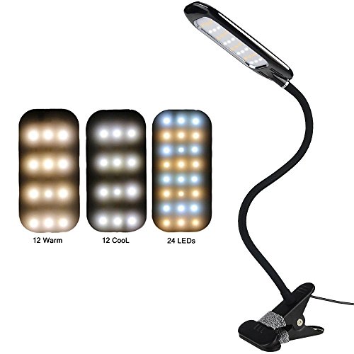 Anpress Dimmable LED Eye-Care Clip On Desk Lamp (5W,Flexible Gooseneck, 2 Level Dimmer, 3 Color Temperature, Simple Switch Control, Clamp On Book Light, for Bedside, Desktop, Computers) - Thumbnail 2