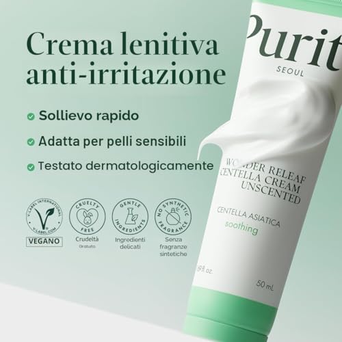 PURITO Centella Unscented Cream, Korean Centella, for All Skin Types, Soothing, Facial Cream for face, K-Beauty, Korean Skin Care, 50 ml 1.7 fl.oz