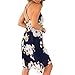 Ouduokiya Women Chiffon Sexy Strapped Deep V-Neck Print Backless Summer Style Dress (S, Navy Blue)