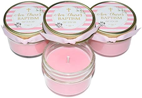 24 Baby Girl Baptism Favors | Personalized soycandles | Christening Table Decor, Centerpiece | Adult, Twins | Favor Box Filler, Bags Filler (Light Pink)