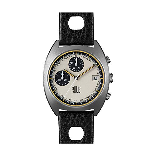 Roue CHR Three Chronograph Men's Watch, 1970s Racing Style, 41.5mm Sand Blasted Stainless Steel case, Silicone + Soft Leather Straps, Sapphire Crystal with Anti-Reflective Treatment Glass