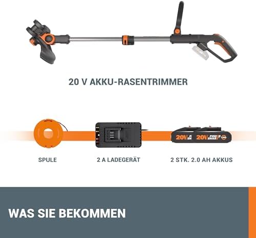 WG163E Akku Rasentrimmer 20V, inkl. 2x2Ah Akkus & Ladegerät