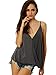 Romwe Women's V Neck Strappy Loose T-Shirt Tank Top Vest Blouses Grey XL