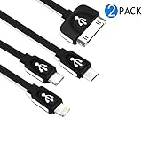 (2Pack) Multi Charger Cable, 4 in 1 Multiple USB Cable Adapter Connector with 8 Pin Lightning / 30 Pin / Micro USB 2.0 /Type-C Ports for iPhone iPad, and more Phone (100cm)