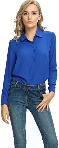 Moda Jihan Women's Long Sleeve Button Down Chiffon Blouse Shirt Top (XXXL, Royal Blue)