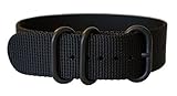 Zulu G10 Nato Military Watch Strap 3 Ring PVD Watch Band - Black 20mm Watch Band