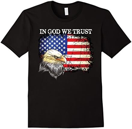 Men's In God We Trust Bald Eagle Old Flag Patriotic T Shirt XL Black