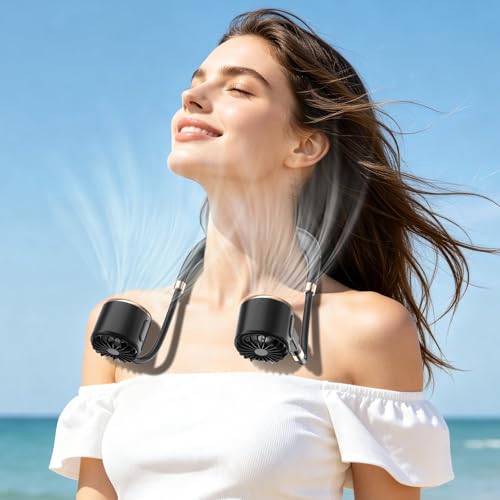 Neck Fan, 4 Ah Mini Portable Fan, 6 Speeds Silent Neck Fan, LCD Display Portable USB Rechargeable Fan, Desk Fan Office Bedside Walking