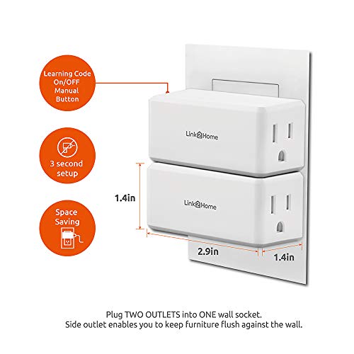 Link2Home Wireless Remote Control Outlet Light Switch, 100 ft range, Unlimited Connections. Compact Side Plug. Switch ON/OFF Household Appliances. FCC CSA Certified, White (3 Outlets, 1 Remote).