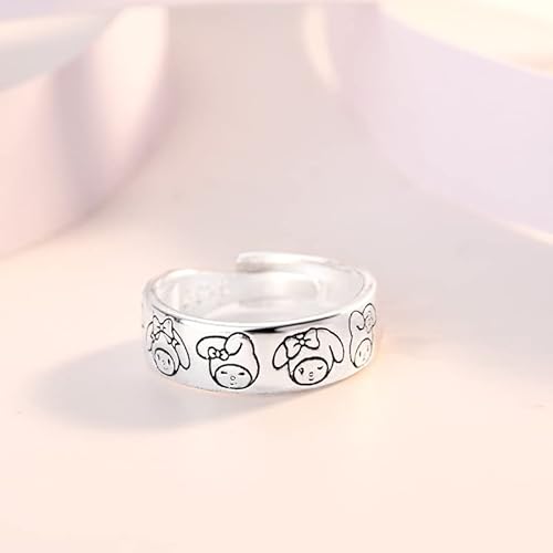 BENBIYO Kuromi Sanrio Ring Set Adjustable Open Silver Kawaii Cute