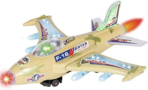 Kids Toy F-16 Figher Jet Airplane, Flashing Lights and Sound, Bump and Go Action