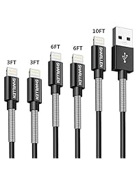 SHARLLEN Cable de carga con resorte para iPhone, certificado Mfi, 5 unidades (35.8 in 35.8 in 71.7 in 71.7 in 10.0 in) cable de carga rápido y largo para iPhone, compatible con iPhone XS Max XR X 8 8Plus 7 7P 6S iPad iPod IOS, color negro