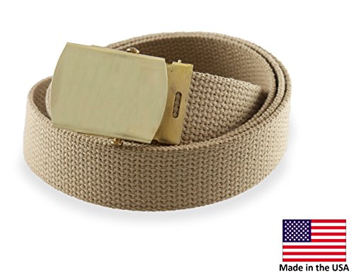 Cargo Cotton Military Brass Buckle Web Belt (Khaki)