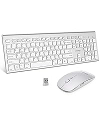 FENIFOX - Combo inalámbrico para teclado y ratón, doble conmutación de sistema ergonómico, tamaño completo USB silencioso, compatible con PC de sobremesa MacOS Windows 10 (color blanco plata)