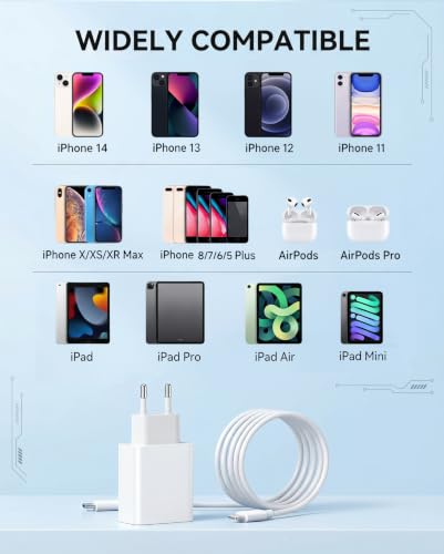 30 W USB C Charger Charging Cable [MFi Certified] for iPhone 14/13/12/11 Pro Max, Apple Quick Charger USB C Adapter Power Supply Plug with Lightning Cable 2 m for iPhone X/XR/XS/8/7, iPad Pro/Air/Mini