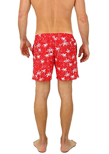 Uzzi Men's Swim Shorts Palm Tree Dry Fast Microfiber Trunks 1823 Red L