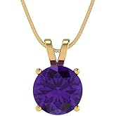 Clara Pucci 14K Yellow Gold Plated Solitaire 18" Box-Chain Necklace - Sterling Silver 2ct Round Cut Amethyst Pendant