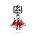 Red Enamel Christmas Bells Dangling Charm Bead .925 Sterling Silver