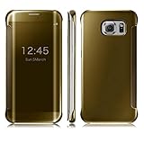 Samsung Galaxy S6 Edge PLUS Case, Towallmark Clear View Mirror Flip Smart Case Cover (Gold)