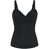 Hilor Women's Underwire Tankini Top Ruched Tummy Control Bathing Suit Tops Twist V Neck Swim Top Swimwear Only