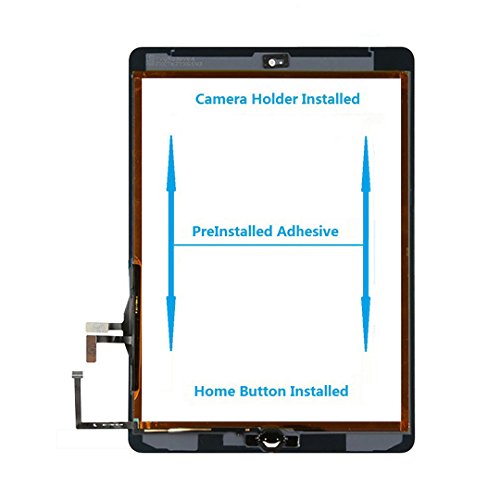 Zentop for Black iPad 5 2017 9.7 inch (A1822, A1823) Touch Screen Digitizer Assembly Replacement with Home Button, Camera Bracket, Pre-Installed Adhesive, Tool Repair Kit