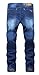 Men's Blue Loose Fit Stretch Washed Straight Leg Denim Jeans Pants