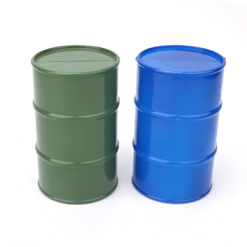 Exquisite Mini Oil Drum Decoration for RC Crawler, Authentic Look for CC01 D90 D110 TF2, Suitable for SCX10 90047 RC Oil Drum 2PCS (Blue Green)