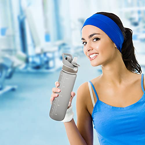 CC-100 Sports water bottle, dual-use with straw and spray tube, quenches thirst, quickly cools down, fitness, travel, running... (Grey), 11.4*2.7in