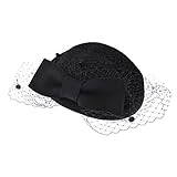 VBIGER Women's Fascinator Woolen Felt Pillbox Hat Cocktail Party Wedding Bow Veil (Black)