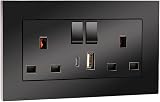 CNBINGO 5 Pack Double Switched Power Socket with Dual USB Type A C Black 13A view 6