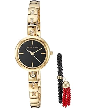 Women's AK/2854GBST Swarovski Crystal Accented Gold-Tone Watch and Beaded Bracelet Set