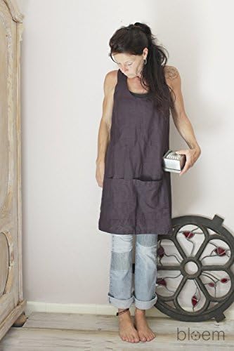 Linen pinafore apron in Plum, Apron dress in natural linen, Eco friendly