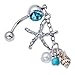 Udobuy®New Summer Sandbeach Style Belly Ring 316L Surgical Steel Blue Crystal Starfish Conch Shell Long Dangle Navel Belly Ring Body Piercing Reverse Sexy Navel Rings