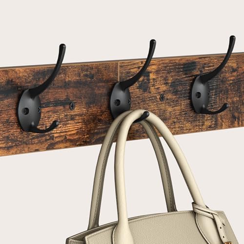 Perchero de Pared con Estante, Perchero Flotante con Barra y 5 Ganchos, Estante Colgante para Paraguas, Sombreros, para Entrada, Pasillo, Sala de Estar, Negro y Marrón Rústico EBF78YM01