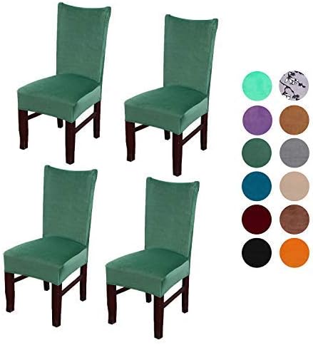 Velvet Spandex Stretch Dining Room Chair Cover, Removable Chair Slipcovers Set of 4pcs(green)