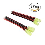 FLY RC 3 Pairs Mini Tamiya Male Female Battery Connectors with 100mm 14awg Silicone Wire for Rc Lipo Battery and Rc Model