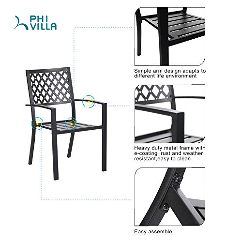 PHI Villa Metal Patio Outdoor Bistro Dining Chairs Set of 6 with Arms