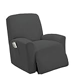 Stretch To Fit One Piece Lazy Boy Chair Recliner Slipcover, Stretch Fit Furniture Chair Recliner Cover With 3 Foam Pieces to Hid Extra Fabric, 4 ELASTIC STRAPS for Cover Stability (Grey/ Silver)