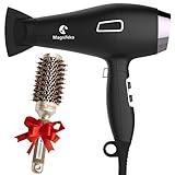 Ionic Hair Dryer with FREE Ceramic Blowdrying Brush | Anti-Frizz blow dryer with Extra-Fast 1875W Motor and Concentrator Nozzle | Professional Hairdryer for Men and Women