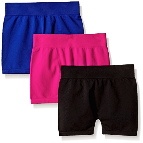 Pink House Big Girls' 3 Piece Seamless Short, Black/Neon Hot Fuchsia/Neon Blue, 7-16