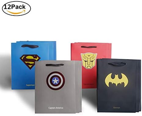 Cooliya Superhero Gift Bags, Paper Bags, Kraft Bags, Shopping Bags, Party Bags Birthday Christmas All Occasion, 9"X7.1"X3.9"(pack of 12)
