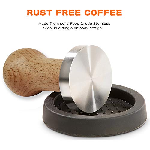 Kaffee Tamper 51mm Holz, Espresso Tamper Set Mit Avec Coussin en Silicone, Edelstahl Barista Tamper Presse 51mm Für… – Bild 3