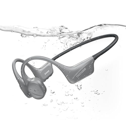 DOOGEEEco Bone Conduction Headphones, IP68 Waterproof for Swimming 10H Battery, Bluetooth 5.4, 32GB Storage, Ideal for Cycling (Gray)