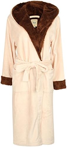 Florentina Women's Soft Hooded Robe by Pink Marl with Brown Trim (S)