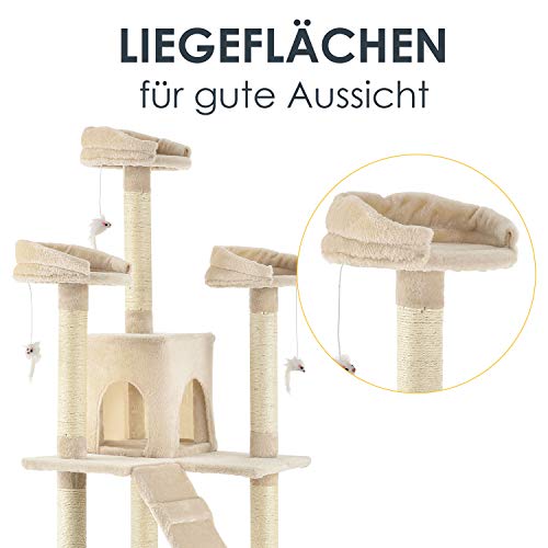 Juskys XXL Kratzbaum Amy - Katzenbaum mit Höhlen, Liegeflächen, Leitern & Sisal-Stämmen - Stabiler Kletterbaum für Katzen 170 cm hoch - Beige – Bild 6